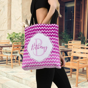 Pink Ombre Chevron Personalised Tote Bag