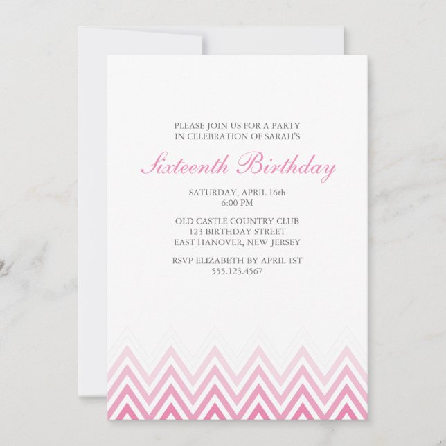 Pink Ombre Chevrons Birthday Invitation (Front)