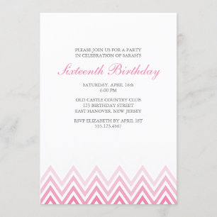Pink Ombre Chevrons Birthday Invitation