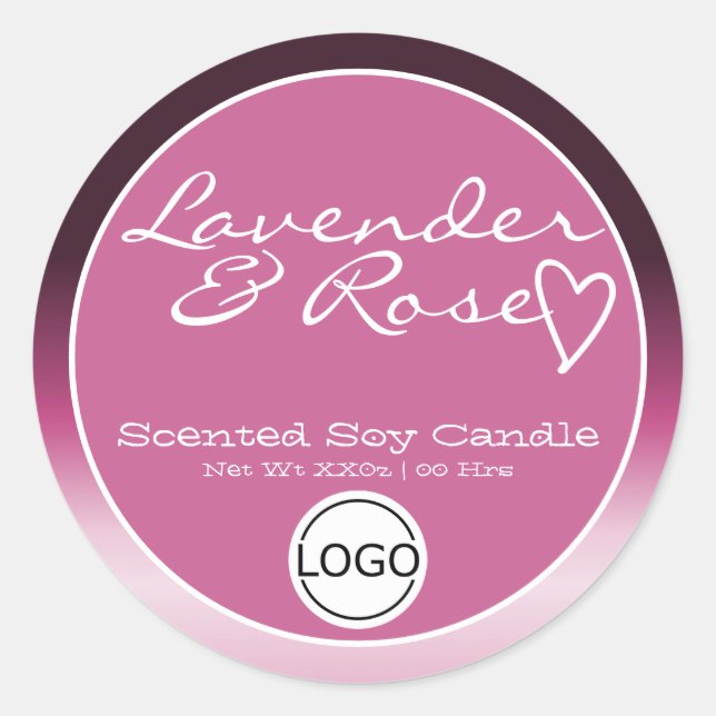 Pink Ombre Circle Logo Template Soy Candle Label (Front)