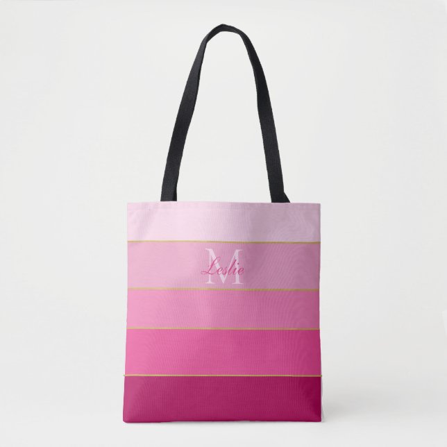 Pink Ombre Colour Block Personalised   Tote Bag (Front)