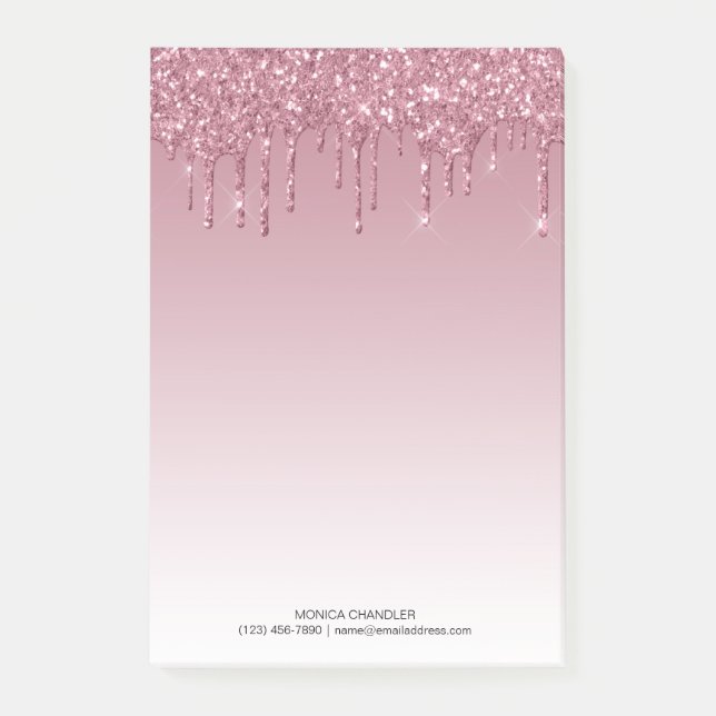 Pink Ombré Dripping Glitter Monogram  Post-it Notes (Front)