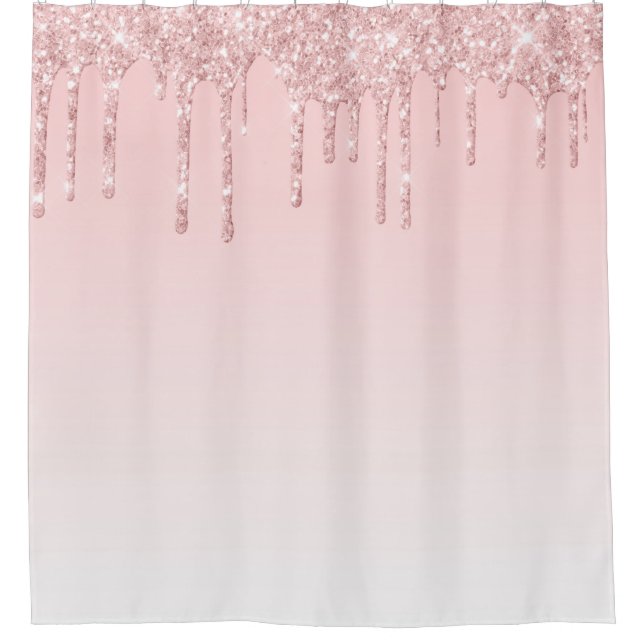 Pink Ombre. Dripping Glitter. Shower Curtain (Front)