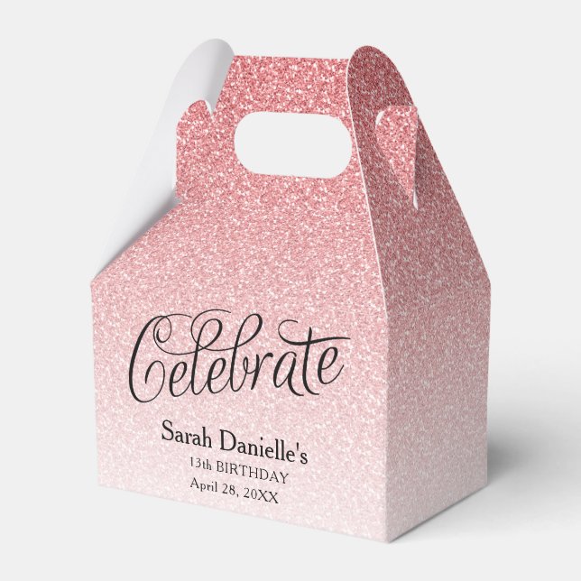 Pink Ombre Glitter Custom Birthday Favour Favour Box (Front Side)