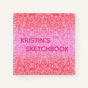 Pink Ombre Glitter Monogram Sketchbook Notebook