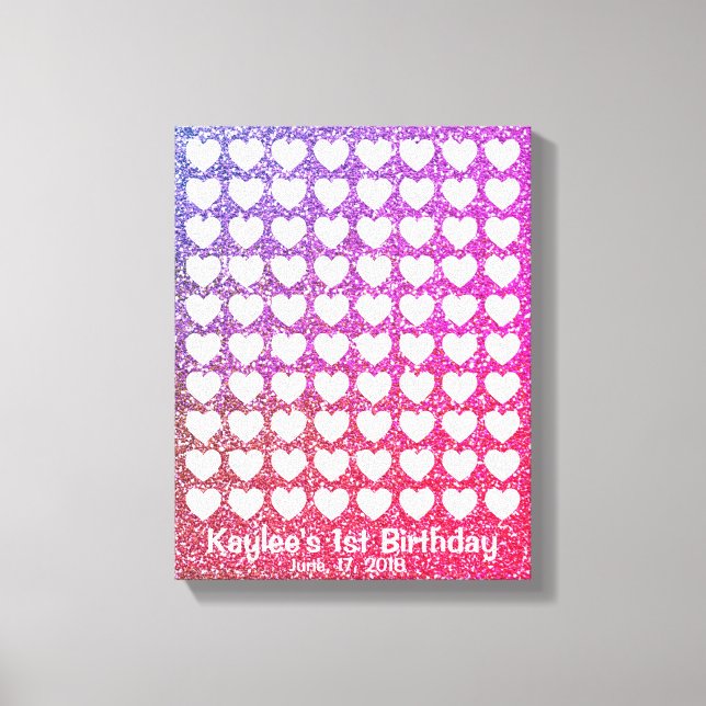 Pink Ombre Glitter Signature Fingerprint Guestbook (Front)