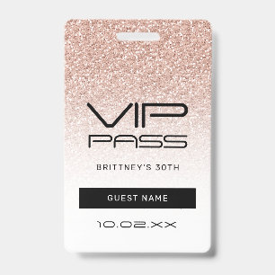 Pink Ombre Glitter VIP Pass 30th Party Invitation ID Badge