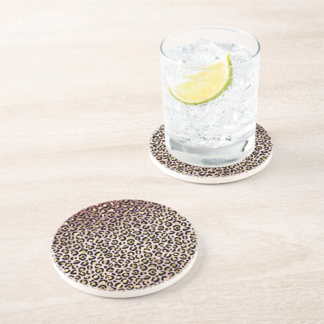 Pink Ombre Gold Black Leopard print         Coaster (Side)