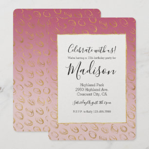 Pink Ombre Gold Chic Circles Birthday Invitation