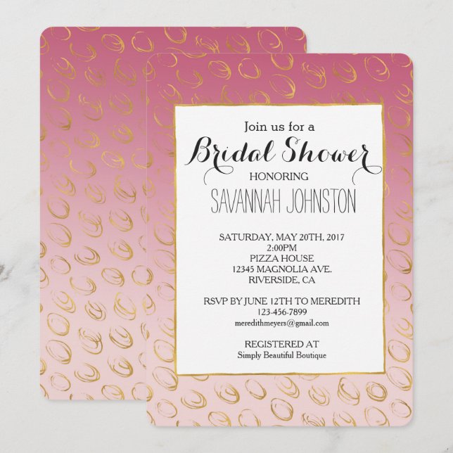 Pink Ombre Gold Chic Circles bridal shower Invitation (Front/Back)