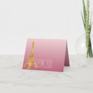 Pink Ombre Gold Glam Eiffel Tower Thank you Card