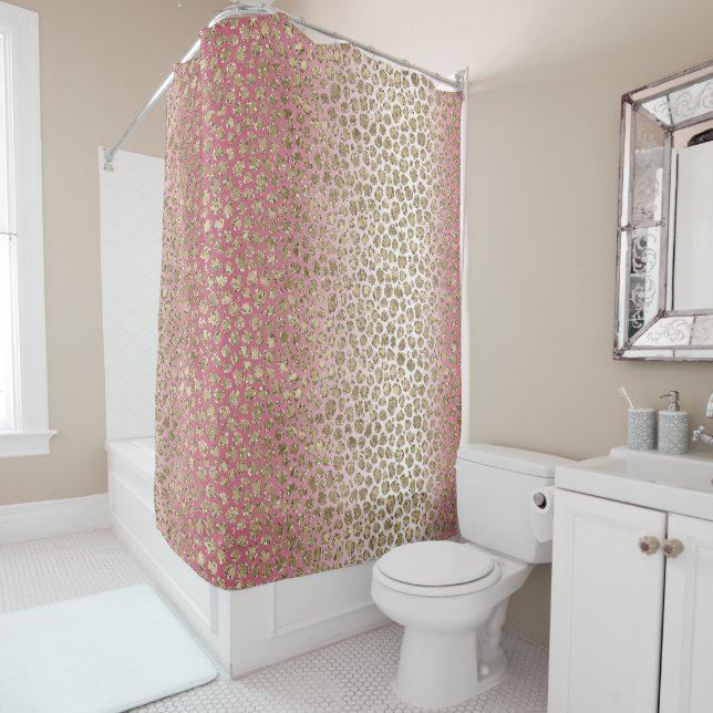 Pink Ombre Gold Glitter Glitz Leopard Print       Shower Curtain (In Situ)