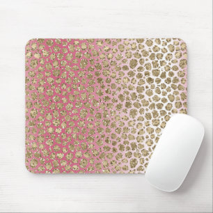 Pink Ombre Gold Glitter Glitzy Leopard Print Mouse Mat