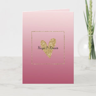 Pink Ombre Gold Glitter Heart Card
