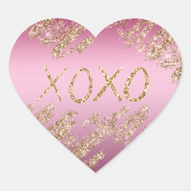 Pink Ombre Gold Glitter Heart Heart Sticker (Front)