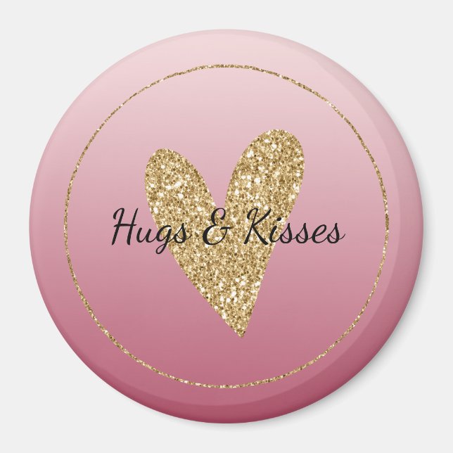 Pink Ombre Gold Glitter Heart Magnet (Front)