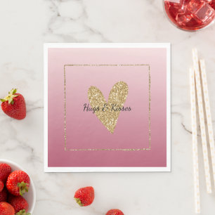 Pink Ombre Gold Glitter Heart Napkin