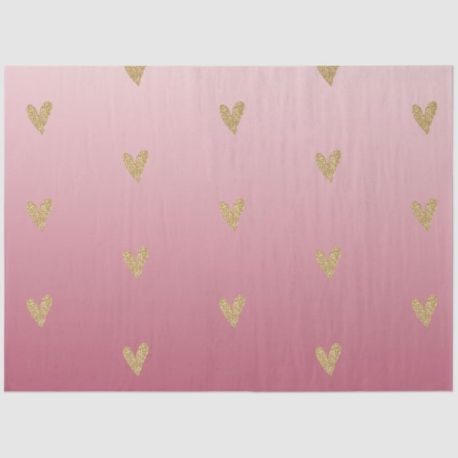 Pink Ombre Gold Glitter Heart Tissue Paper (Front)