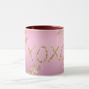 Pink Ombre Gold Glitter Heart XOXO Mug
