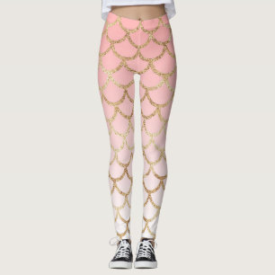 Pink Ombre Gold Glitter Mermaid Scales Leggings