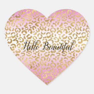 Pink Ombre Gold Leopard Print   Heart Sticker