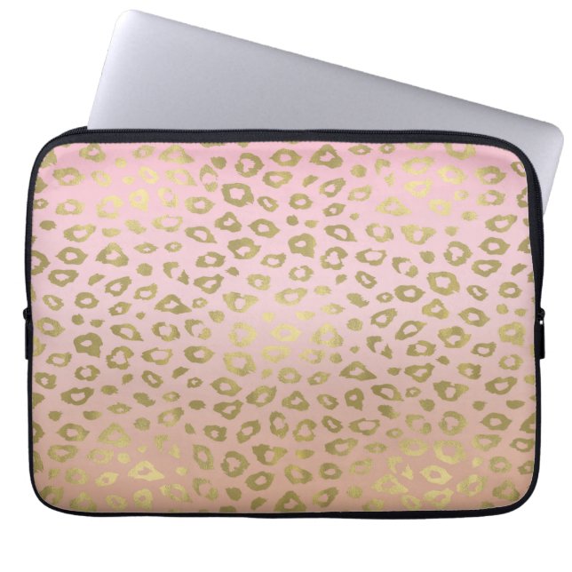 Pink Ombre Gold Leopard Print Laptop Sleeve (Front)