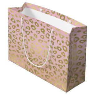 Pink Ombre Gold Leopard Print Large Gift Bag
