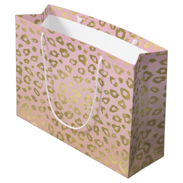 Pink Ombre Gold Leopard Print Large Gift Bag (Back Angled)