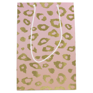 Pink Ombre Gold Leopard Print Medium Gift Bag