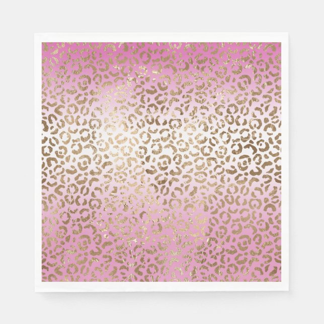Pink Ombre Gold Leopard Print      Napkin (Front)