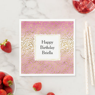 Pink Ombre Gold Leopard Print Napkin
