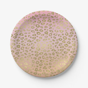 Pink Ombre Gold Leopard Print Paper Plate