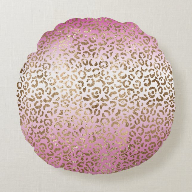 Pink Ombre Gold Leopard Print      Round Cushion (Front)