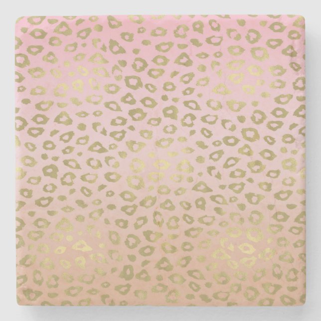 Pink Ombre Gold Leopard Print Stone Coaster (Front)