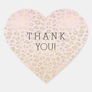 Pink Ombre Gold Leopard Print thank you Heart Sticker