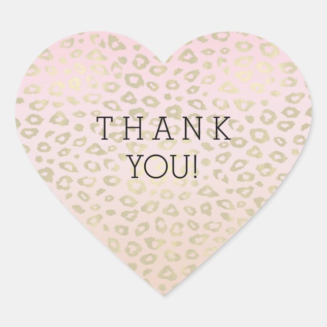 Pink Ombre Gold Leopard Print thank you Heart Sticker (Front)