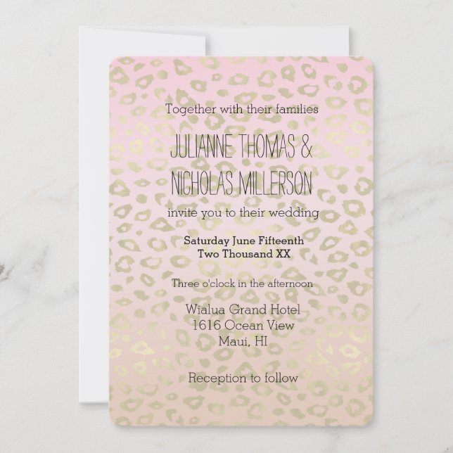 Pink Ombre Gold Leopard Print Wedding Invitation (Front)