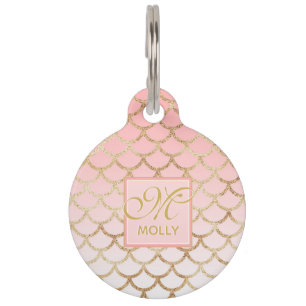 Pink Ombre & Gold Mermaid Pattern - Monogrammed Pet Tag