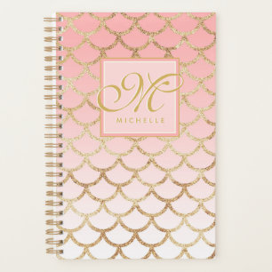 Pink Ombre Gold Mermaid & Script Monogram Planner