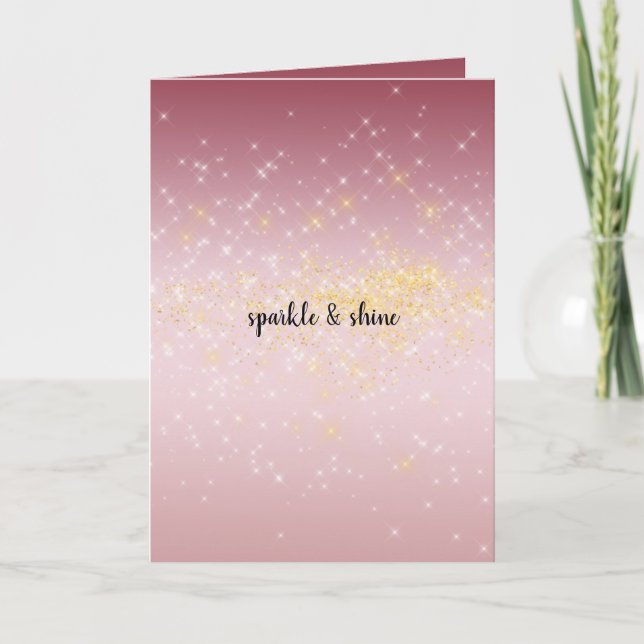 Pink Ombre Gold White Sparkles Card (Front)