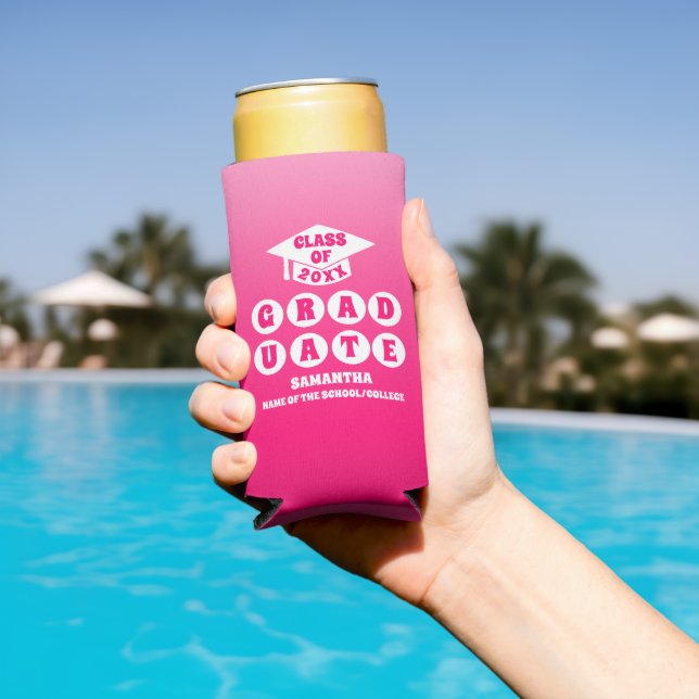 Pink Ombre Gradient Graduation Party  Seltzer Can Cooler (In Situ Pool)