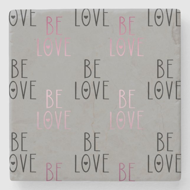 Pink Ombre Grey Be Love Heart Stone Coaster (Front)