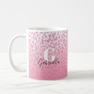 Pink Ombre Leopard Pattern Custom Monogram & Name Coffee Mug