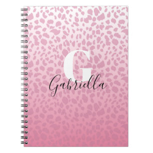 Pink Ombre Leopard Pattern Custom Monogram & Name Notebook