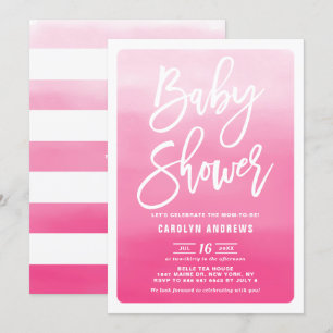 Pink Ombre Modern Calligraphy Baby Shower Invitation