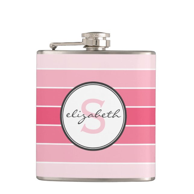 Pink Ombre Monogram Hip Flask (Front)
