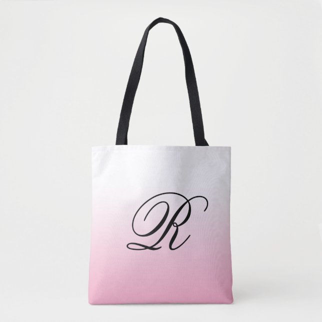 Pink Ombre Over Any Colour with Monogram Tote Bag (Front)