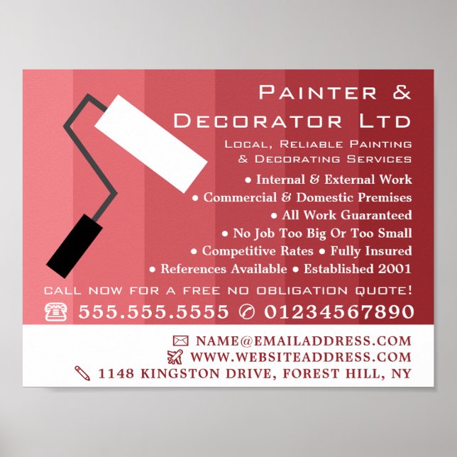 Pink Ombre & Paint Roller, Painter & Decorator Poster (Front)