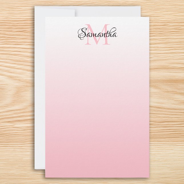 Pink Ombre Personalised Chic Monogram Stationery (Pink Ombre Personalized Chic Monogram Stationery)