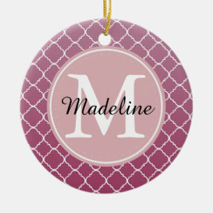 Pink Ombre Quatrefoil Monogram Ceramic Tree Decoration